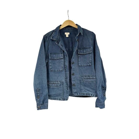 J Crew Utility Style Denim Jean Jacket Blue Womens Size Medium - Picture 1 of 6